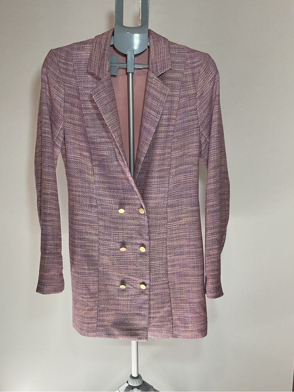 Lovers + Friends Pink Tweed Double Breasted Longline Blazer Coat Size M